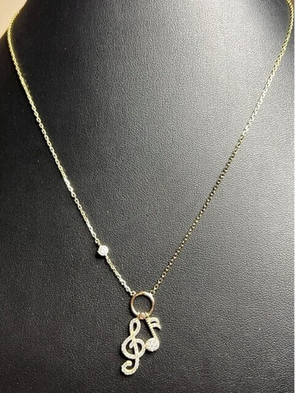 B7080 Vermeil gold plated 925 Musical Note Treble Clef Necklace CZ 16-18"